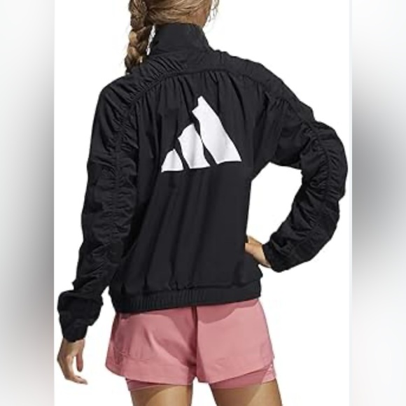 Adidas Training Ladies Ruched Sleeve Zip Up Jacket - Picture 1 of 8